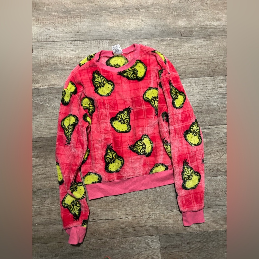 Pink Grinch Plush Crewneck Sweater